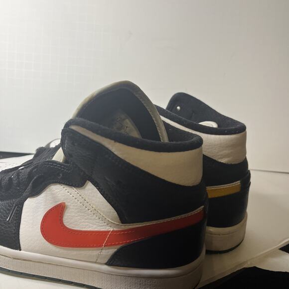 Nike Air Jordan 1 Black White Mid Alternate Swoosh Red Yellow SZ 8.5 BQ6472-063 - Picture 8 of 10